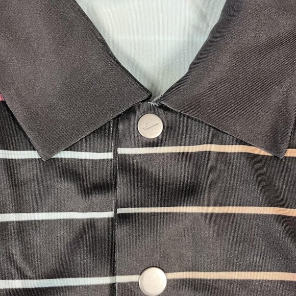 Nike Tiger Woods Collection Polo Shirt Mens Medium Black Striped Dri-FIT Golf - Picture 4 of 9